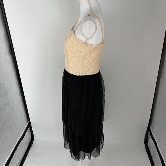 NWT Dress The Population Kady Sequin Block Print Tiered Dress in Cream Black Med - Picture 5 of 11